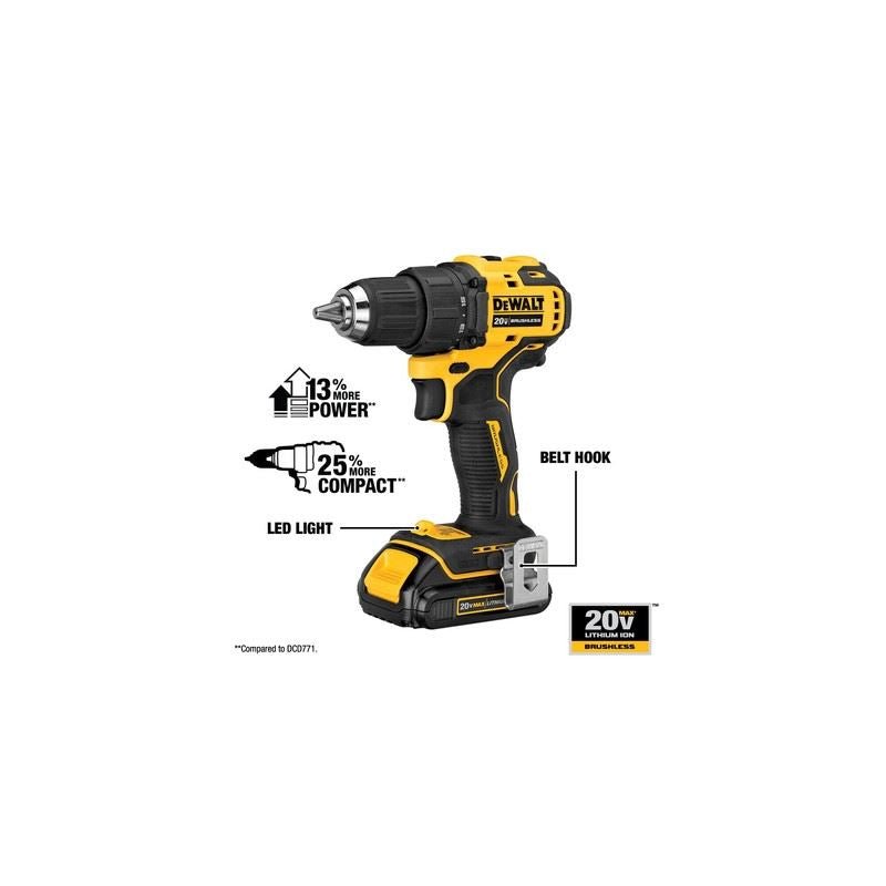 DEWALT DCD708C1 ATOMIC 20V MAX* Brushless Compact 1/2 in. Drill/Driver Kit - Mississauga Hardware Centre IncDEWALTDCD708C1
