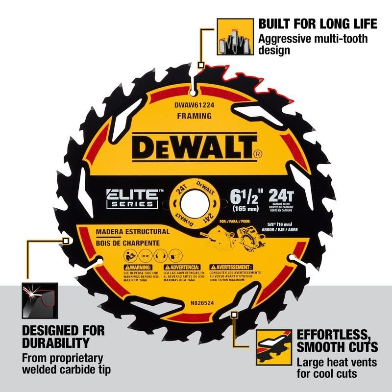 DEWALT DWAW61224 6 - 1/2in 24T ELITE SERIES Circular Saw Blade - Mississauga Hardware Centre IncDEWALTDWAW61224
