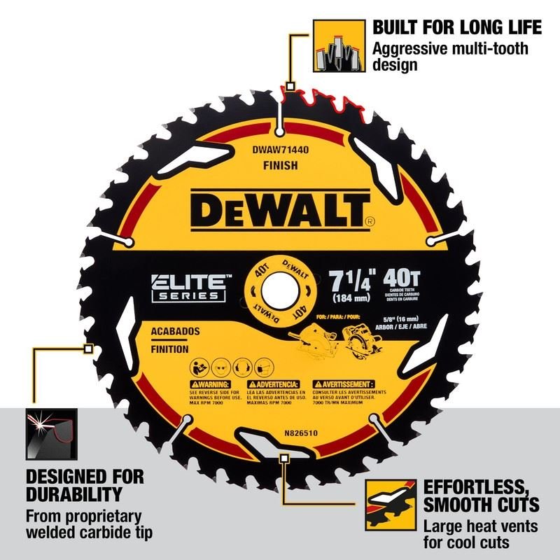 DEWALT DWAW71440 7 - 1/4in 40T ELITE SERIES Circular Saw Blade - Mississauga Hardware Centre IncDEWALTDWAW71440