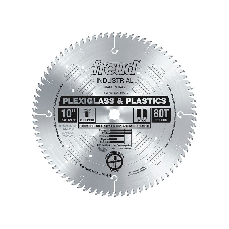 Freud | LU94M010 10" 80 Tooth MTCG Plexiglas and Plastic Cutting Saw Blade - Mississauga Hardware Centre IncFREUDLU94M010