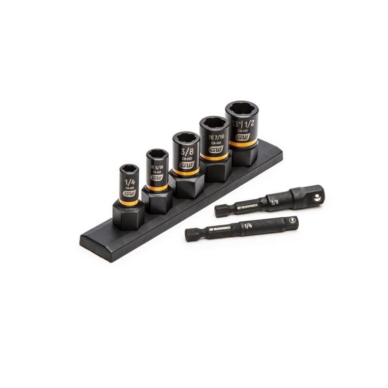 GEARWRENCH 83911 7 Pc. 1/4 in and 3/8 in Drive SAE Bolt Biter Impact Extraction Socket Set - Mississauga Hardware Centre Inc