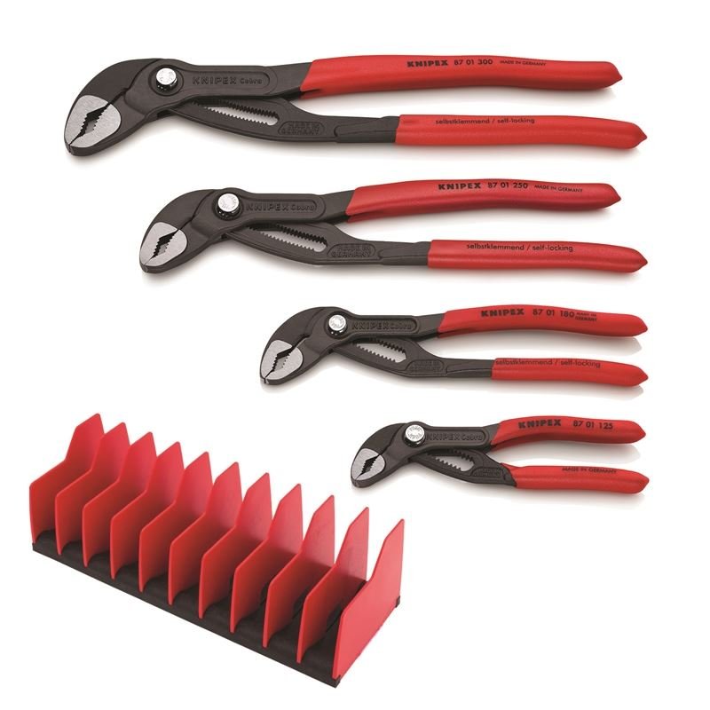 Knipex 9K 00 80 138 US - 4 Piece Cobra® Pilers set - with FREE 10 Piece Tool Holder - Mississauga Hardware Centre Inc