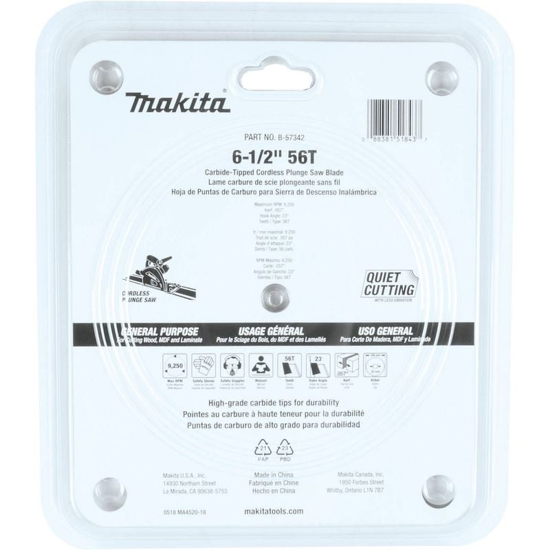 Makita B - 57342 6 - 1/2in 56T Carbide Tipped Max Efficiency Cordless Plunge Saw Blade - Mississauga Hardware Centre IncMakitaB-57342