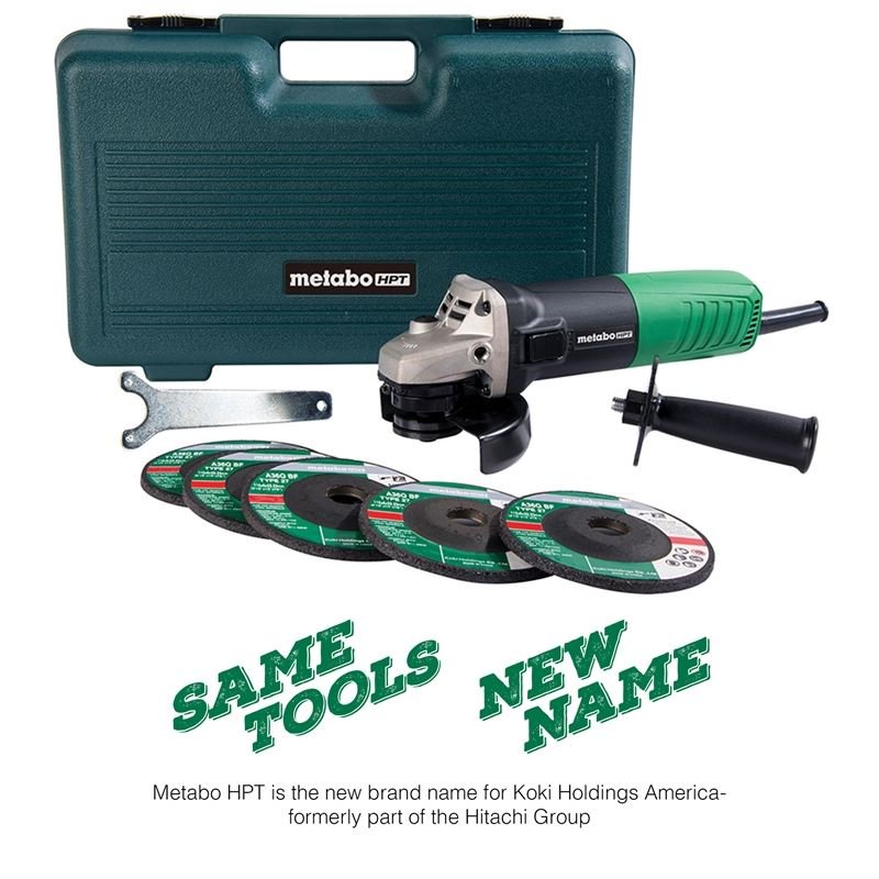 metabo HPT G12SR4M 4 - 1/2 Inch 6.2 Amp Slide Switch Angle Grinder Kit w/ 5 Abrasive Wheels - Mississauga Hardware Centre Inc