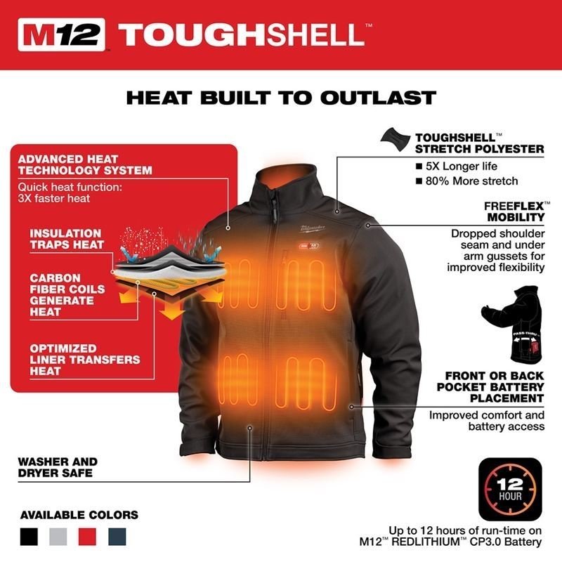 Milwaukee 204B - 21 M12 Heated TOUGHSHELL Jacket - Black - Mississauga Hardware Centre Inc