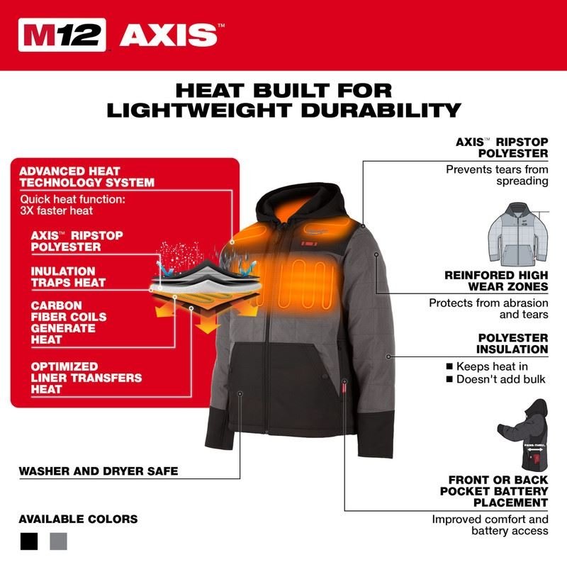 Milwaukee 205G - 21 M12 HEATED AXIS HOODED JACKET - Mississauga Hardware Centre Inc