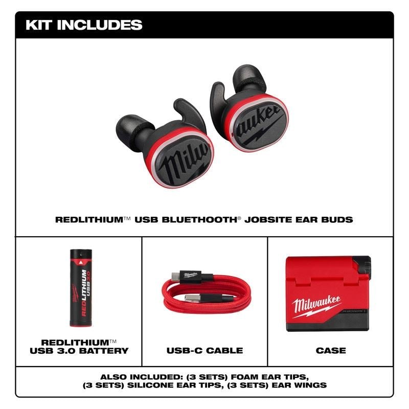 Milwaukee 2191 - 21 REDLITHIUM USB Bluetooth Jobsite Ear Buds - Mississauga Hardware Centre Inc