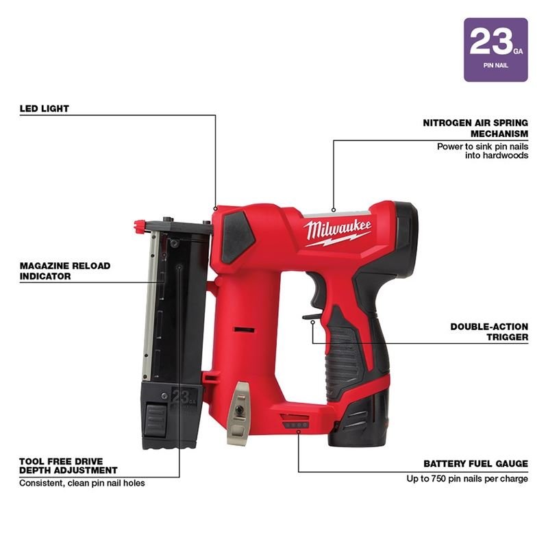 Milwaukee 2540 - 21 M12 23 Gauge Pin Nailer Kit - Mississauga Hardware Centre Inc