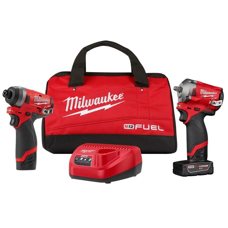Milwaukee 2599 - 22 M12 FUEL 2PC Auto Kit w/ 3/8 - in Stubby Impact Wrench, 1/4 - in Hex Impact Driver - Mississauga Hardware Centre Inc