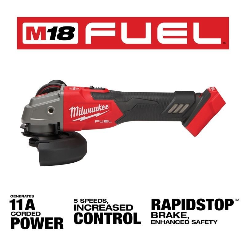 Milwaukee 2889 - 20 M18 FUEL 4 - 1/2in / 5in Variable Speed Braking Grinder, Slide Switch Lock - On - Mississauga Hardware Centre Inc