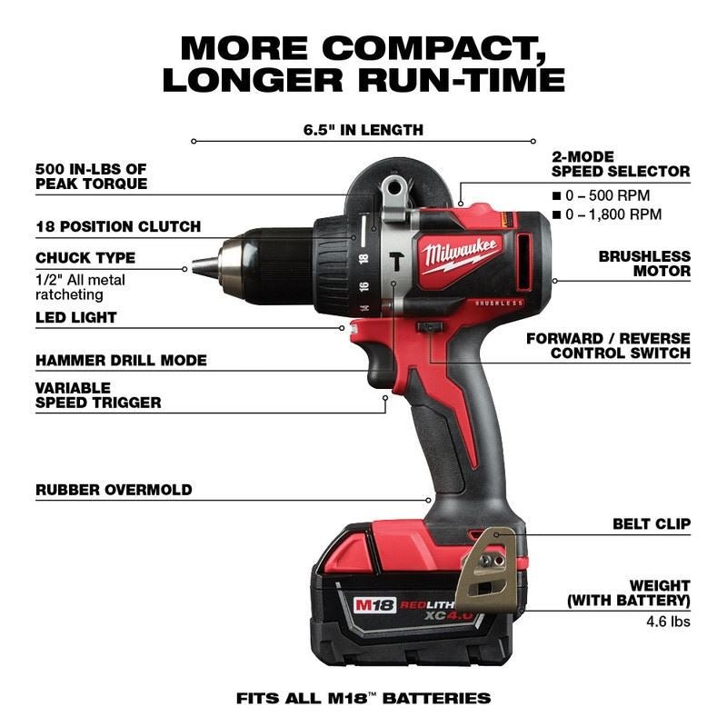 Milwaukee 2893 - 22 M18 Brushless 2 - Tool Combo Kit, Hammer Drill/ 3 - Speed Impact Driver - Mississauga Hardware Centre Inc