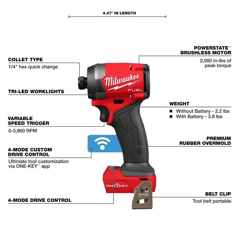 Milwaukee 2957 - 20 M18 FUEL 1/4in Hex Impact Driver w/ ONE - KEY - Mississauga Hardware Centre Inc