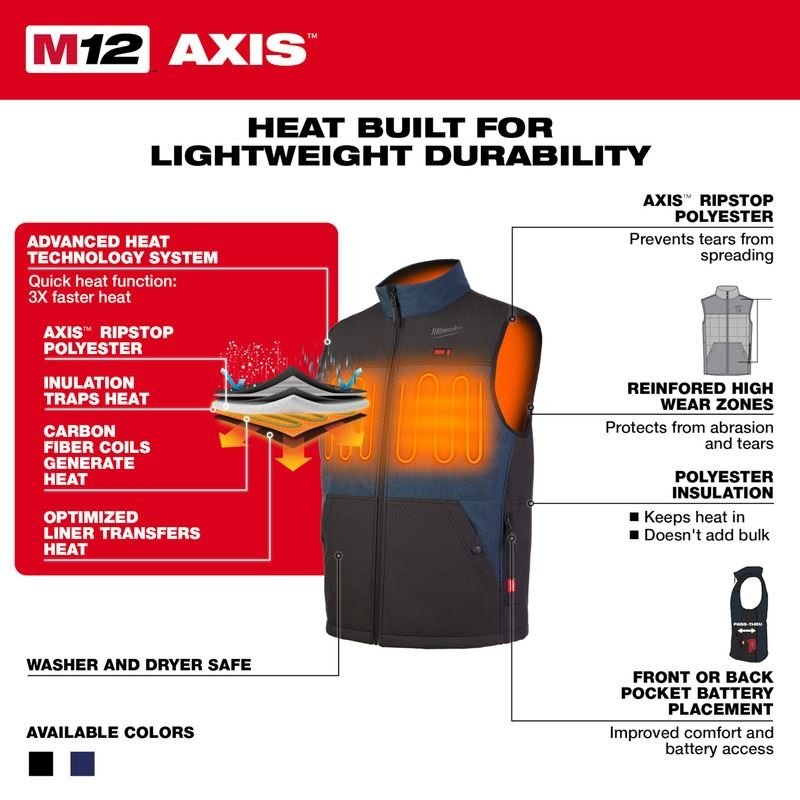 Milwaukee 305BL - 20 M12 HEATED AXIS VEST - BLUE - Mississauga Hardware Centre Inc