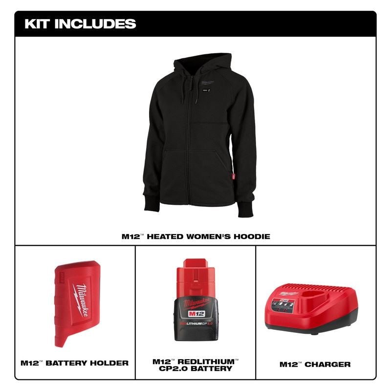 Milwaukee 336B - 21 M12 WOMENS HEATED HOODIE KIT - BLACK - Mississauga Hardware Centre Inc