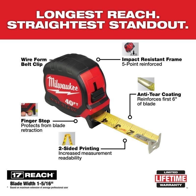 Milwaukee 48 - 22 - 0240 40FT Wide Blade Tape Measure - Mississauga Hardware Centre Inc