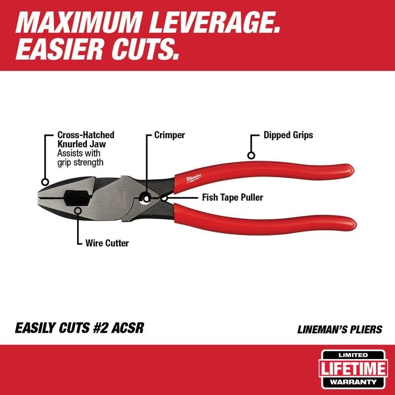 Milwaukee 48 - 22 - 6500 High - Leverage Lineman's Pliers with Crimper - Mississauga Hardware Centre Inc