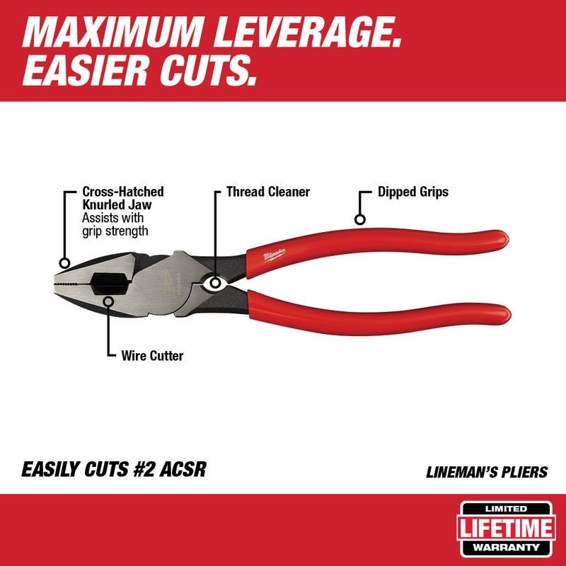 Milwaukee 48 - 22 - 6503 9 in High - Leverage Lineman Pliers with Thread Cleaner - Mississauga Hardware Centre Inc