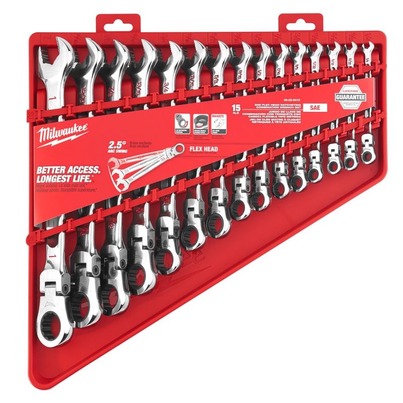 Milwaukee 48 - 22 - 9413 15pc Flex Head Ratcheting Combination Wrench Set - SAE - Mississauga Hardware Centre Inc