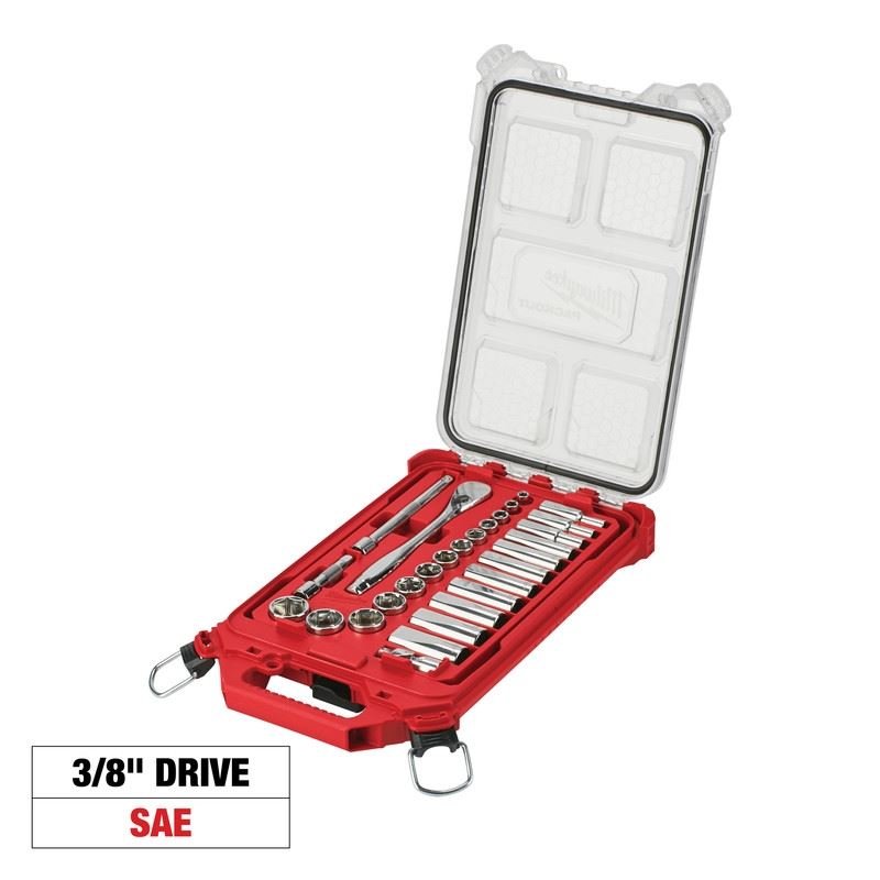 Milwaukee 48 - 22 - 9481 3/8in Drive 28pc Ratchet and Socket Set with PACKOUT Low - Profile Compact Organizer - SAE - Mississauga Hardware Centre Inc