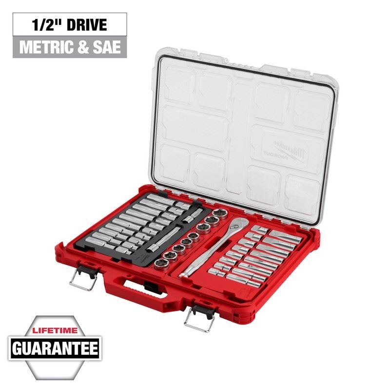 Milwaukee 48 - 22 - 9487 47pc 1/2in Drive Ratchet Socket Set with PACKOUT Organizer - Mississauga Hardware Centre Inc