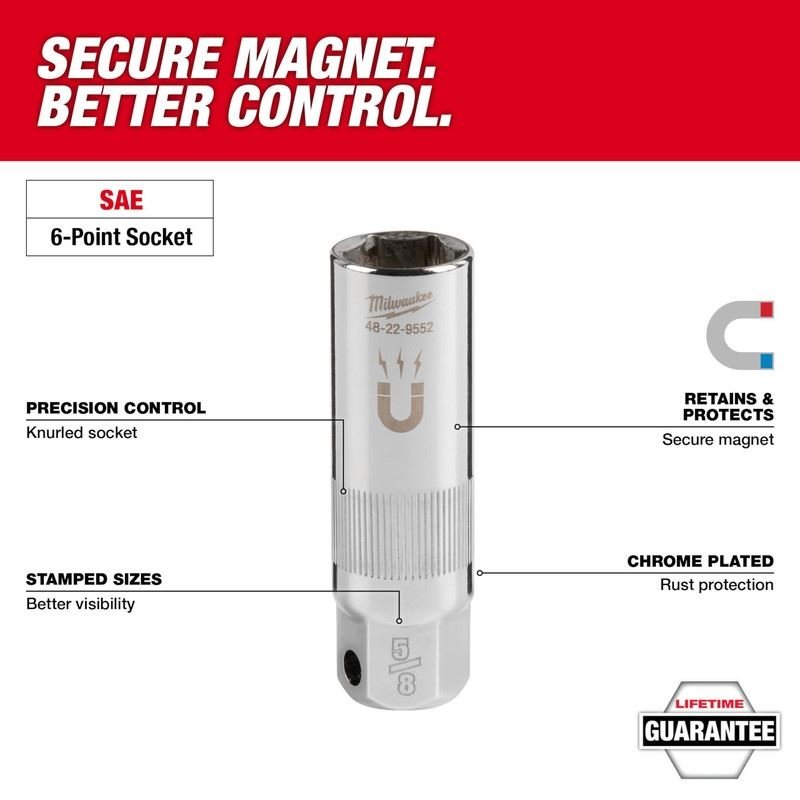 Milwaukee 48 - 22 - 9552 3/8in Drive 5/8in Magentic Spark Plug Socket - Mississauga Hardware Centre Inc