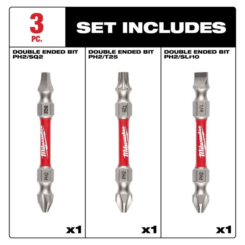 Milwaukee 48 - 32 - 4319 SHOCKWAVE Impact Duty PH2/SQ2/T25 Double Ended Bits 3PC - Mississauga Hardware Centre Inc