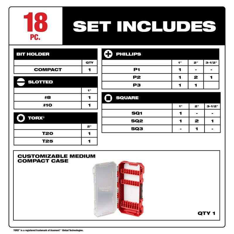 Milwaukee 48 - 32 - 4403 SHOCKWAVE Impact Duty Driver Bit Set - 18PC - Mississauga Hardware Centre Inc