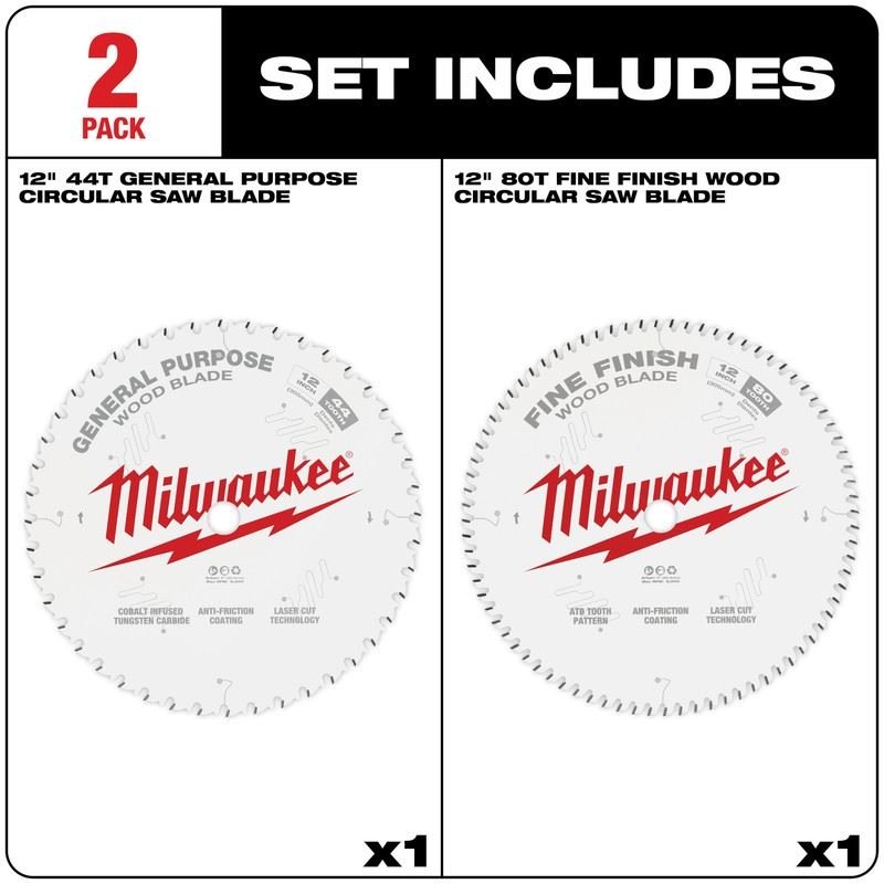 Milwaukee 48 - 40 - 1232 Circular Saw Two - Pack Wood Cutting Blades 12in 44T + 80T - Mississauga Hardware Centre Inc
