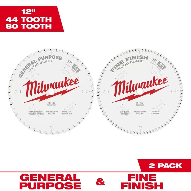 Milwaukee 48 - 40 - 1232 Circular Saw Two - Pack Wood Cutting Blades 12in 44T + 80T - Mississauga Hardware Centre Inc