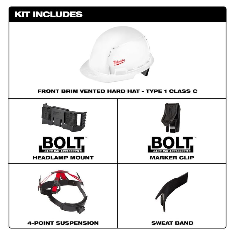 Milwaukee 48 - 73 - 1001 Front Brim Vented Hard Hat with BOLT Accessories - Type 1 Class C (Small Logo) - Mississauga Hardware Centre Inc