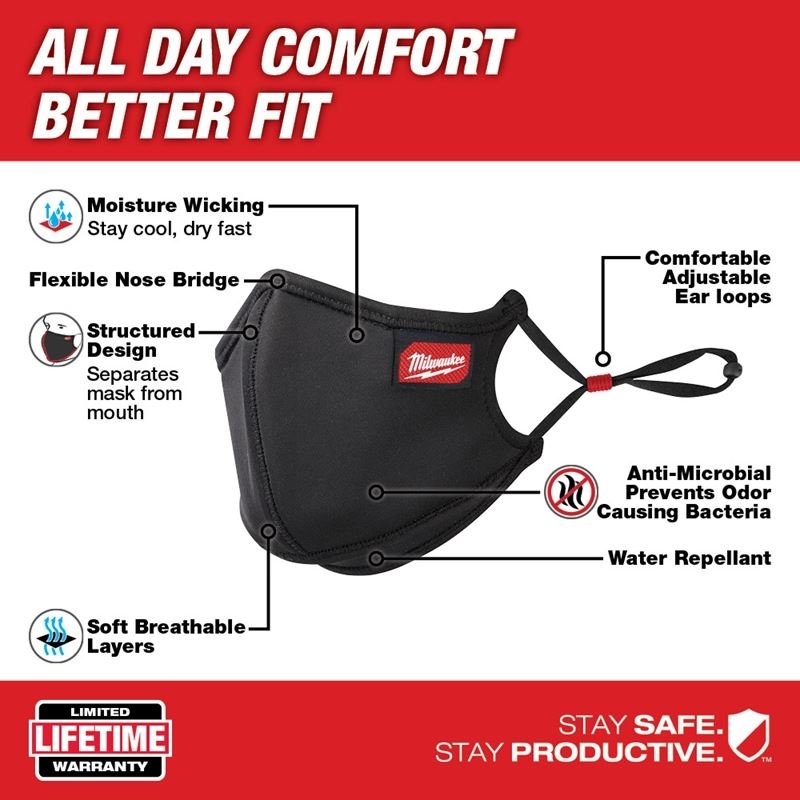 Milwaukee 48 - 73 - 4237 1PK L/XL 3 LAYER PERFORMANCE FACE MASK - Mississauga Hardware Centre Inc