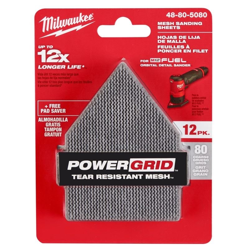 Milwaukee 48 - 80 - 5080 80 Grit Mesh Sanding Sheets for M12 FUEL Orbital Detail Sander 12 - Pack - Mississauga Hardware Centre Inc