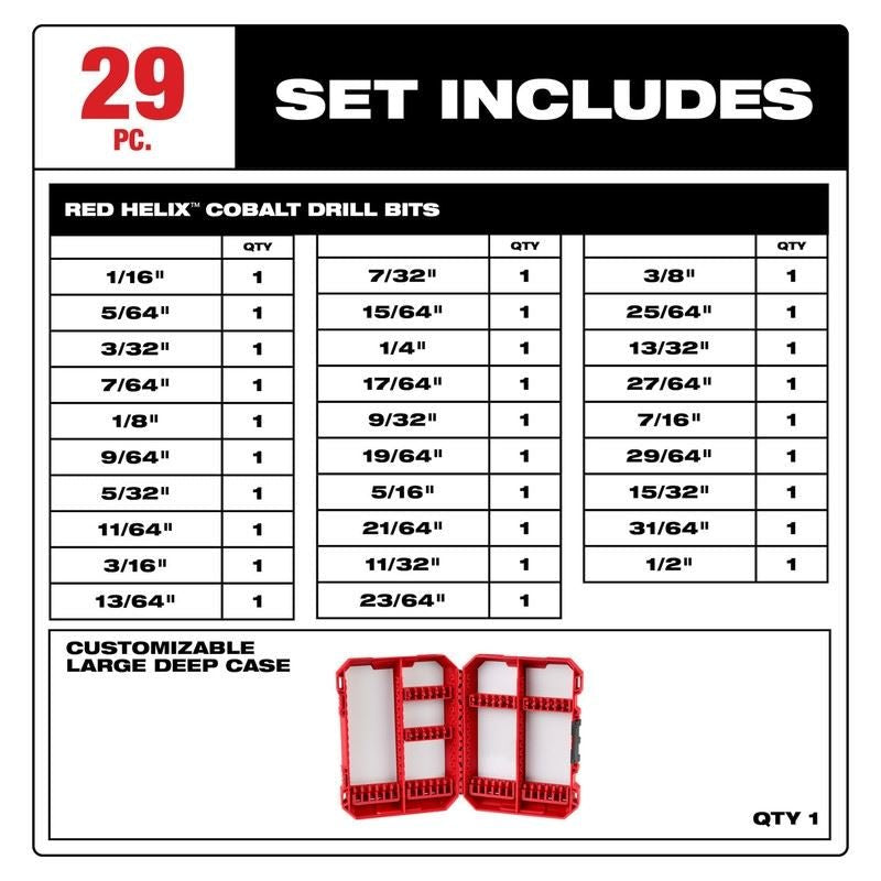 Milwaukee 48 - 89 - 2332 RED HELIX Cobalt Drill Bit Set - 29PC - Mississauga Hardware Centre Inc