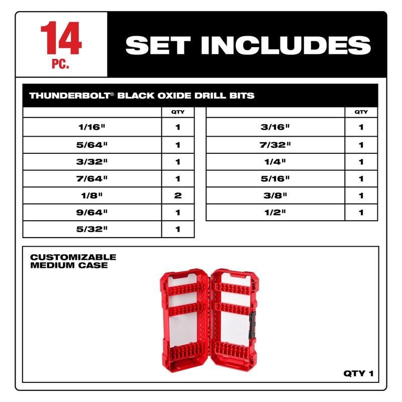 Milwaukee 48 - 89 - 2800 THUNDERBOLT Black Oxide Drill Bit Set - 14PC - Mississauga Hardware Centre Inc