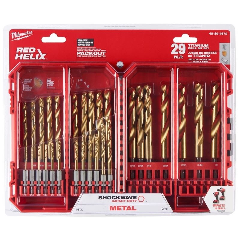 Milwaukee 48 - 89 - 4672 SHOCKWAVE Impact Duty RED HELIX Titanium Drill Bit Set - 29PC - Mississauga Hardware Centre Inc