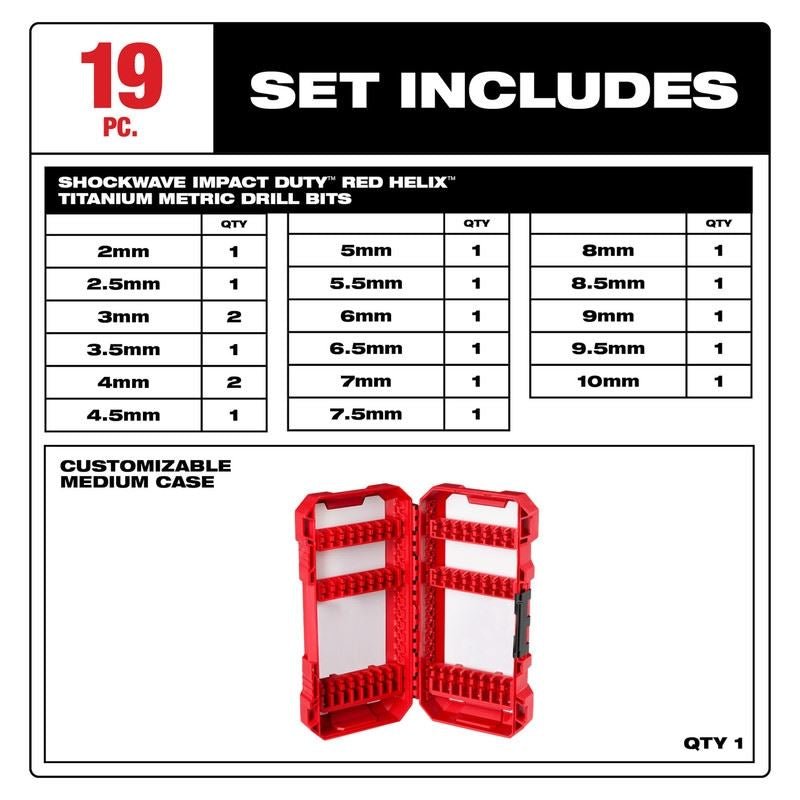 Milwaukee 48 - 89 - 4860 SHOCKWAVE Impact Duty RED HELIX Titanium Metric Drill Bit Set - 19PC - Mississauga Hardware Centre Inc