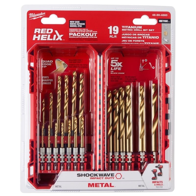 Milwaukee 48 - 89 - 4860 SHOCKWAVE Impact Duty RED HELIX Titanium Metric Drill Bit Set - 19PC - Mississauga Hardware Centre Inc