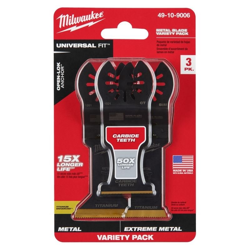 Milwaukee 49 - 10 - 9006 OPEN - LOK 3pc Metal Cutting Multi - Tool Blade Variety Pack - Mississauga Hardware Centre Inc
