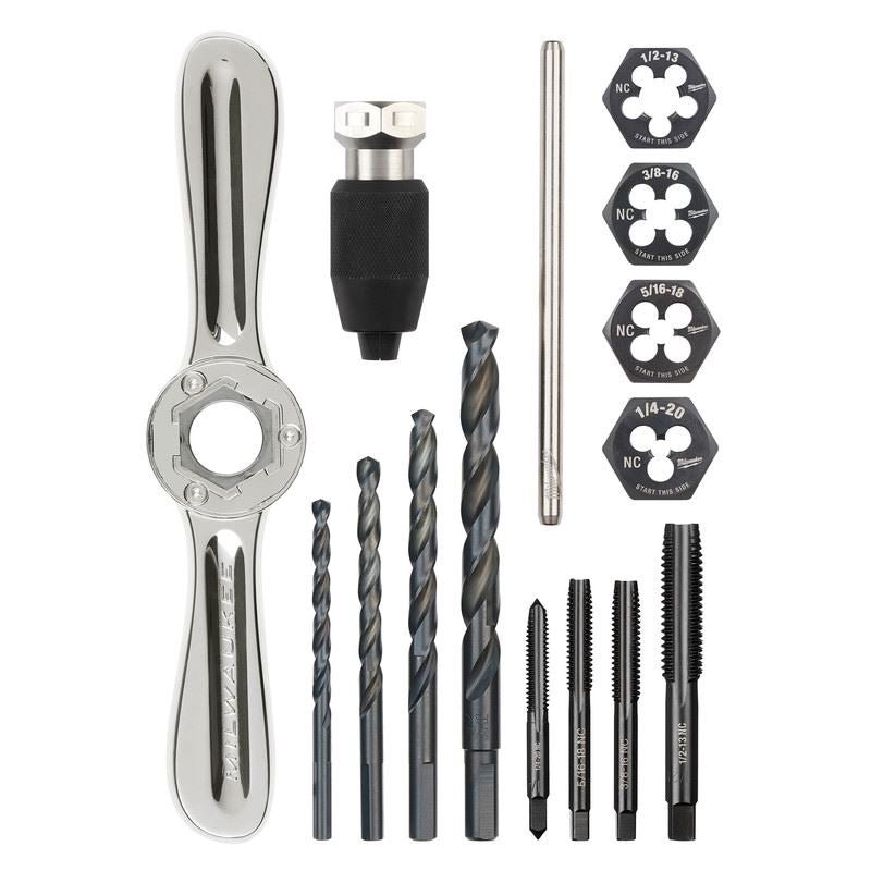 Milwaukee 49 - 22 - 5602 15PC SAE Tap and Die Set with Hex - LOK 2 - in - 1 Handle - Mississauga Hardware Centre Inc