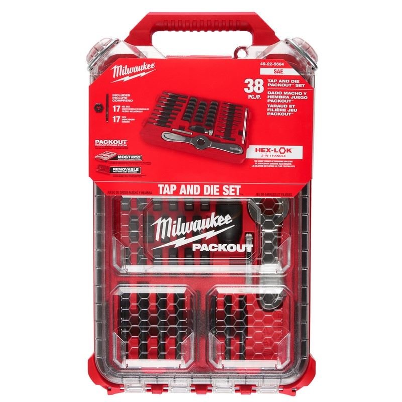 Milwaukee 49 - 22 - 5604 38PC SAE Tap and Die PACKOUT Set w/ Hex - LOK 2 - in - 1 Handle - Mississauga Hardware Centre Inc