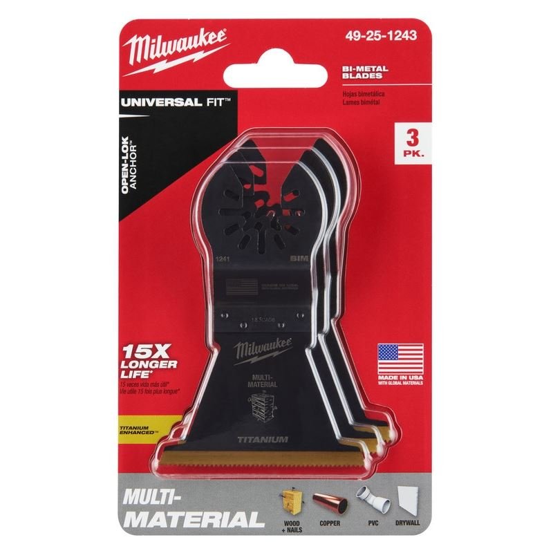 Milwaukee 49 - 25 - 1243 OPEN - LOK 2 - 1/2 in Titanium Enhanced Bi - Metal Multi - Material Blades 3 Pk - Mississauga Hardware Centre Inc
