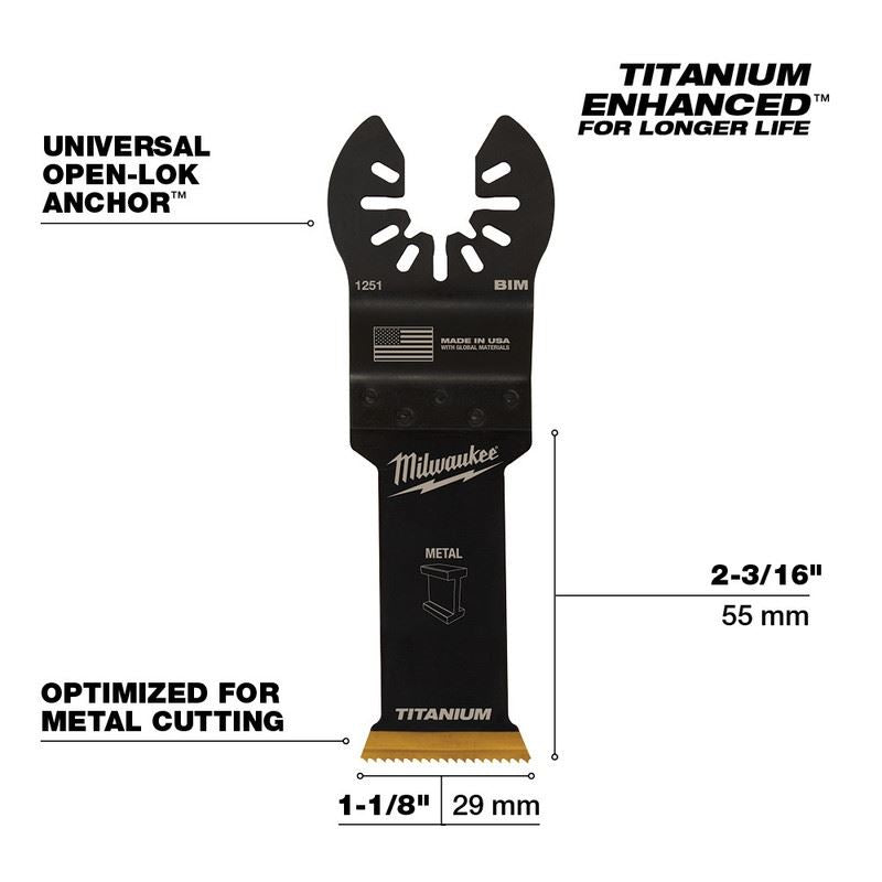 Milwaukee 49 - 25 - 1251 OPEN - LOK 1 - 1/8 in Titanium Enhanced Bi - Metal Metal Blade 1 Pk - Mississauga Hardware Centre Inc
