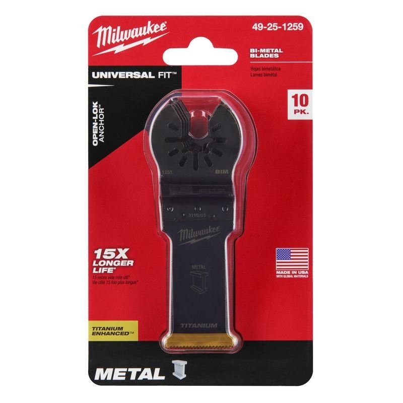 Milwaukee 49 - 25 - 1259 OPEN - LOK 1 - 1/8 in Titanium Enhanced Bi - Metal Metal Blades 10 Pk - Mississauga Hardware Centre Inc