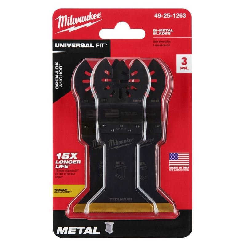 Milwaukee 49 - 25 - 1263 OPEN - LOK 1 - 3/4 in Titanium Enhanced Bi - Metal Metal Blades 3 Pk - Mississauga Hardware Centre Inc