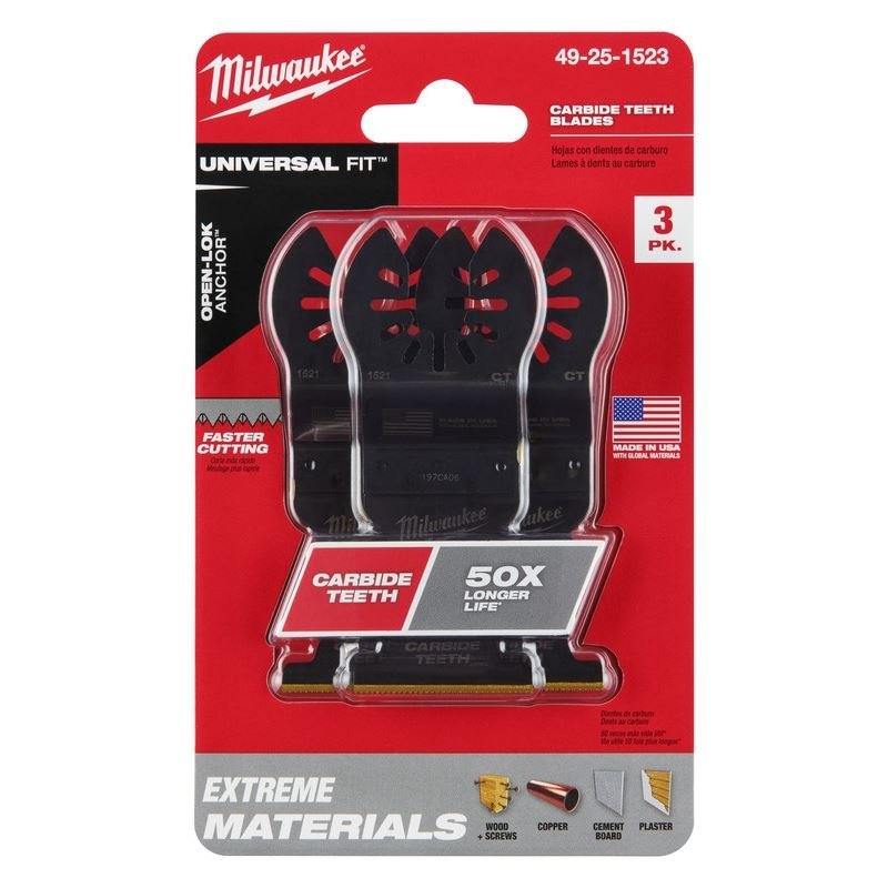 Milwaukee 49 - 25 - 1523 OPEN - LOK 1 - 3/8 in Titanium Enhanced Carbide Teeth Multi - Material Blade 3 Pk - Mississauga Hardware Centre Inc