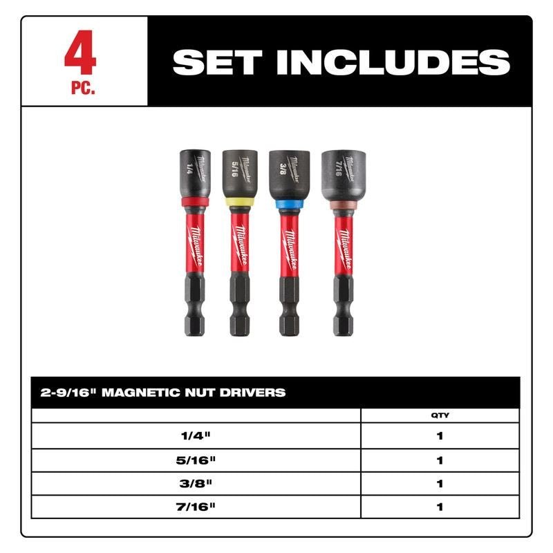 Milwaukee 49 - 66 - 4566 4pc Magnetic Nut Setter Set - 2 - 9/16in - Mississauga Hardware Centre Inc