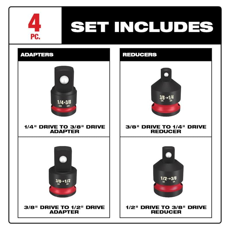 Milwaukee 49 - 66 - 6742 SHOCKWAVE Impact Duty 1/4in - 1/2in Drive Adapter Set - Mississauga Hardware Centre Inc