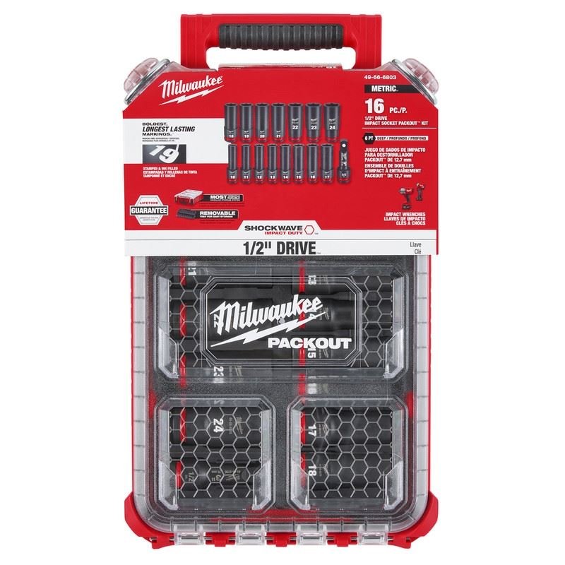 Milwaukee 49 - 66 - 6803 SHOCKWAVE Impact Duty Socket 1/2in Dr 16PC MM PACKOUT Set - Mississauga Hardware Centre Inc
