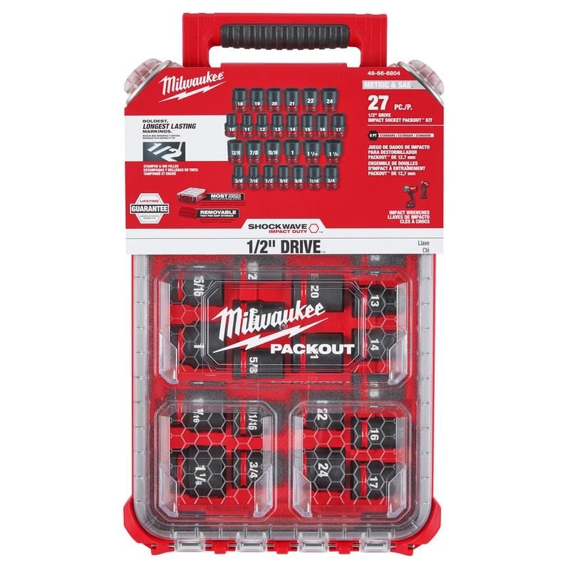Milwaukee 49 - 66 - 6804 SHOCKWAVE Impact Duty Socket 1/2in Dr 27PC MM PACKOUT Set - Mississauga Hardware Centre Inc