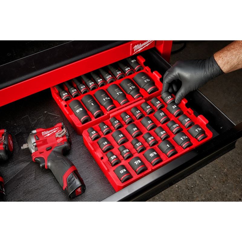 Milwaukee 49 - 66 - 6817 SHOCKWAVE Impact Duty Socket 1/2in Dr 15PC SAE TRAY Set - Mississauga Hardware Centre Inc